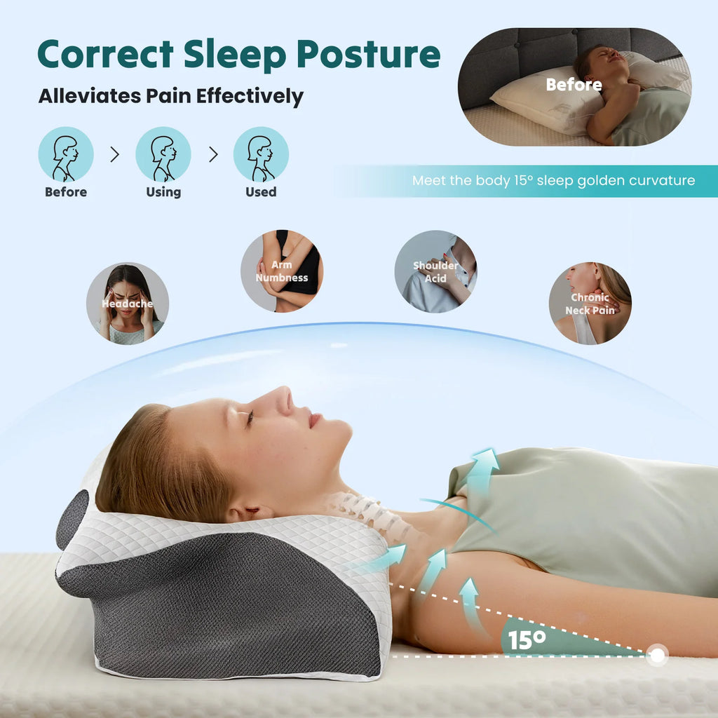 Ergonomic Wide Neck Contour Cooling Memory Foam Pillow