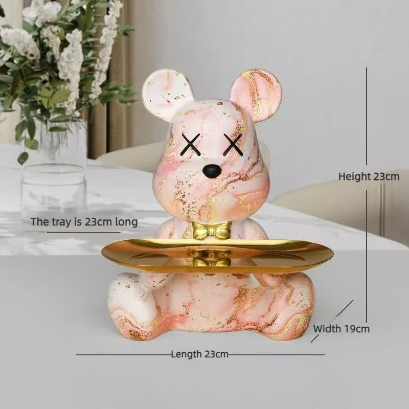 Trendy Colorful Graffiti Bear Abstract Resin Storage Statue Cute Doodle Animal Organizer Desk Holder for Home Office Ornaments