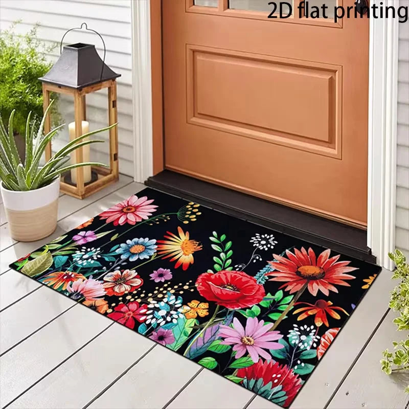 Vibrant Wildflower Pattern Entryway Doormat Soft Non-Slip Cottagecore Boho Home Decor Carpet for Front Door Patio Kitchen