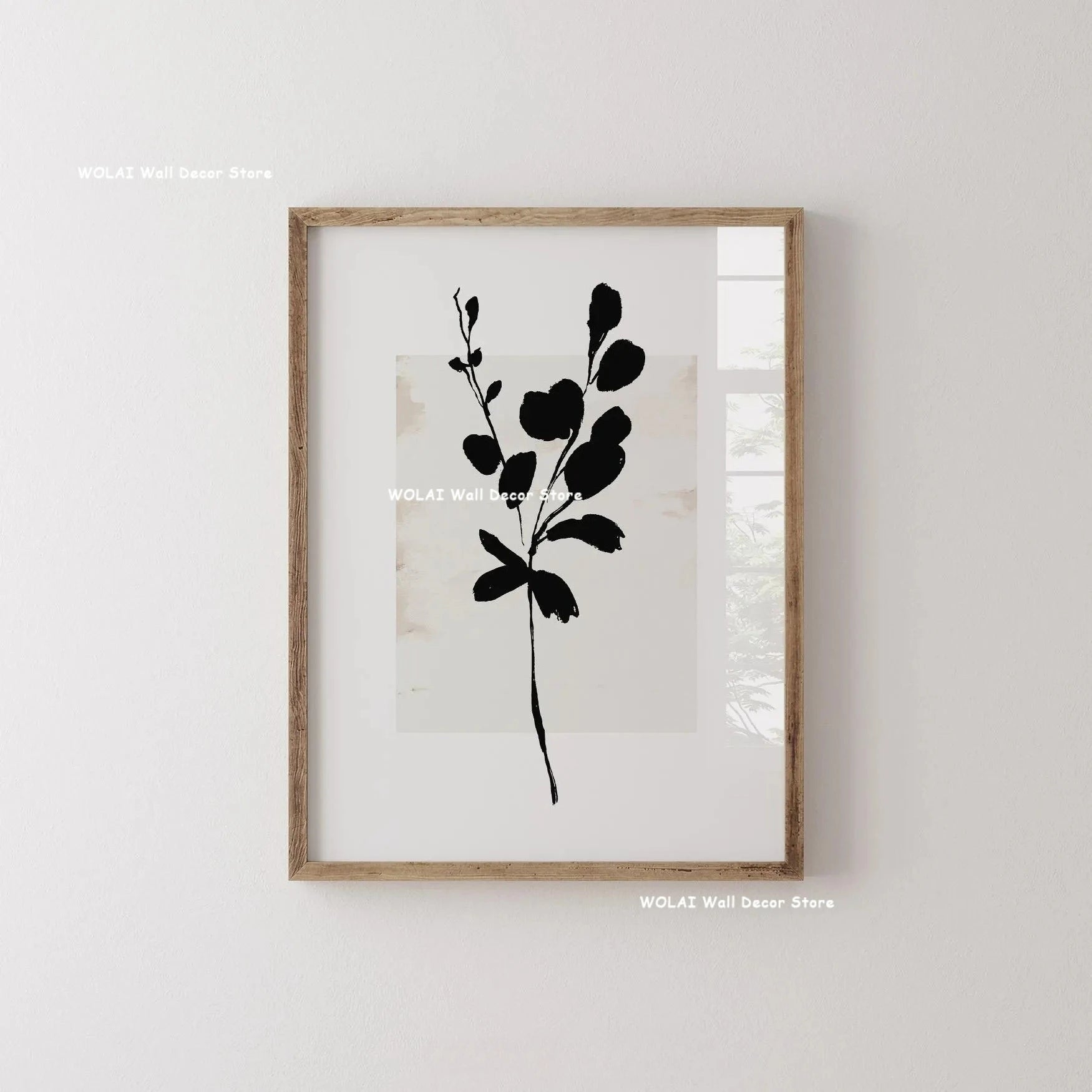Abstract Moody Plant Art Canvas Print Mid-century Modern Beige Black Floral Line Wall Art Posters for Living Room Home Decor