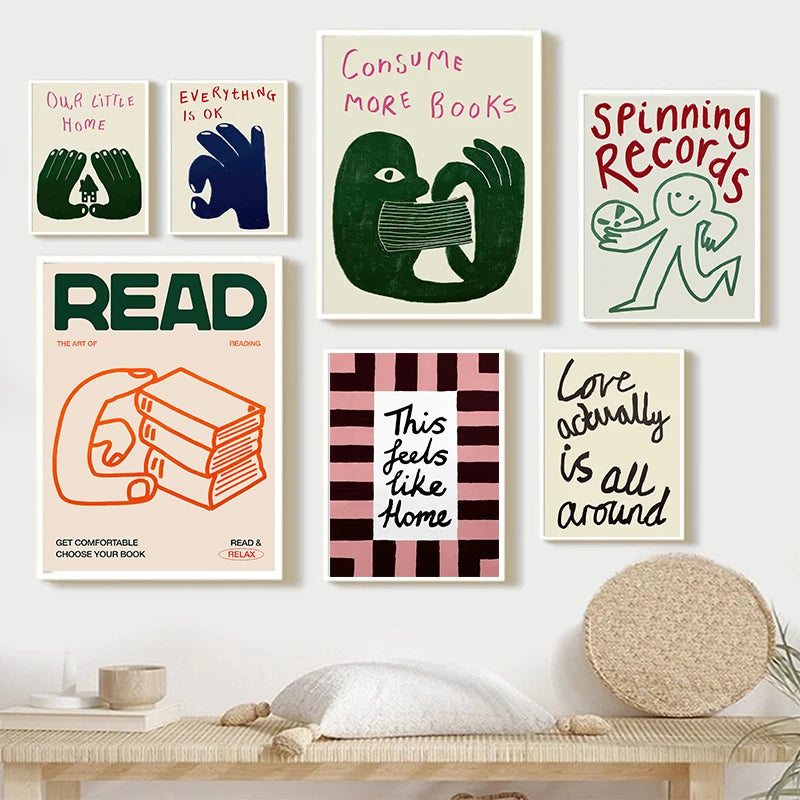 Interesting Sign More Books Abstract Canvas Print Poster Hand Drawn Illustration Art Prints Wall Living Room Art Home Decor