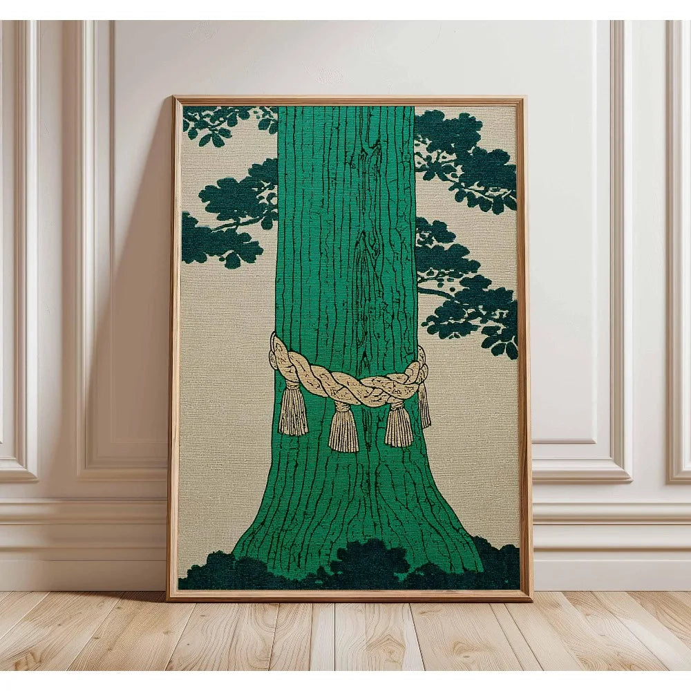 1 Frameless Japanese Tree Poster,Retro Landscape Painting,Natural Wall Art Print,Peaceful Landscape Art,Spring Flower Decoration