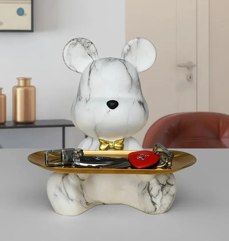 Trendy Colorful Graffiti Bear Abstract Resin Storage Statue Cute Doodle Animal Organizer Desk Holder for Home Office Ornaments