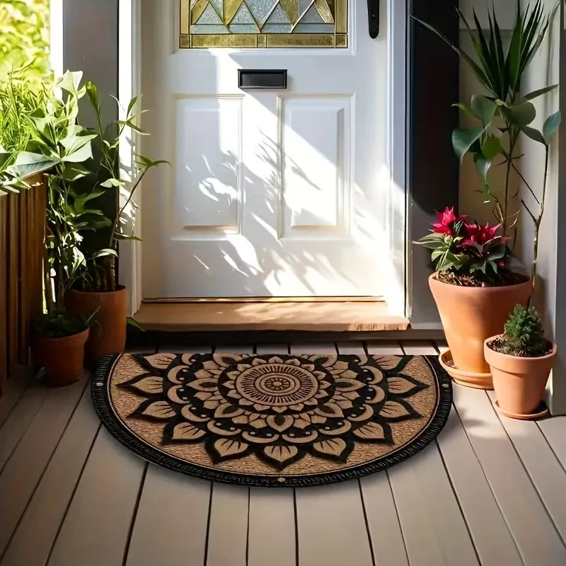 VIKAMA Classic Vintage Floral Half-Circle Doormat Stain-Resistant & Non-Slip Entrance Hallway Mat Bathroom Rug Home Decor