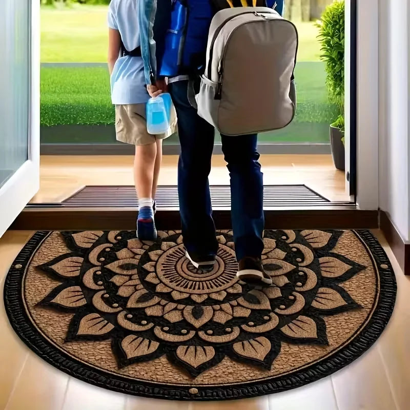 VIKAMA Classic Vintage Floral Half-Circle Doormat Stain-Resistant & Non-Slip Entrance Hallway Mat Bathroom Rug Home Decor