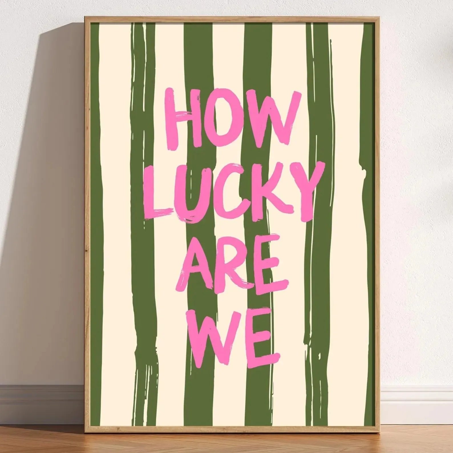 How Lucky Are We Pink Red Striped Wall Art Positive Inspirational Quote Poster Canvas Prints for Modern Living Room Home Decor