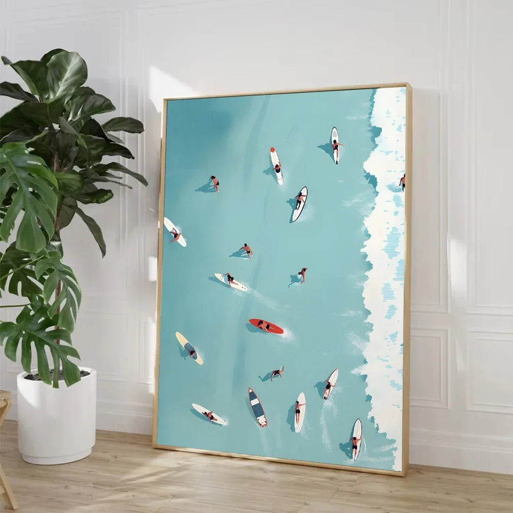 Nordic Summer Girl Swimming Pool Party Beach Ocean Boat Wall Art Print Poster Canvas Painting Picture Living Room & Home Decor