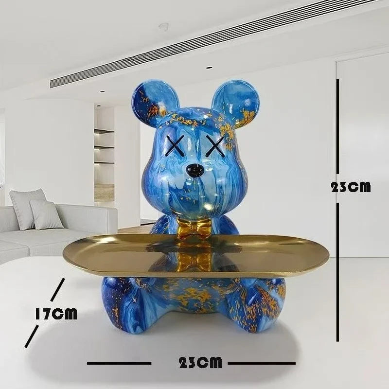 Trendy Colorful Graffiti Bear Abstract Resin Storage Statue Cute Doodle Animal Organizer Desk Holder for Home Office Ornaments