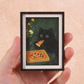 Exquisite Mini 3-Layer Photo Frame Fridge Magnet, Black Cat & Pizza Pattern, Fun Home Decor, Unique Exquisite Holiday Gift