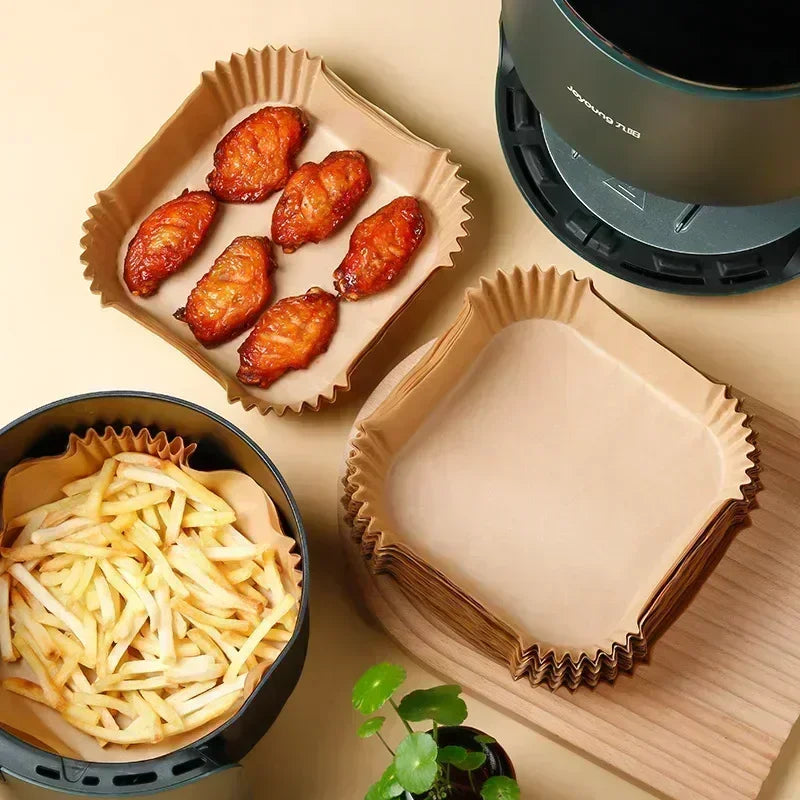 1/100PCS Air Fryer Disposable Paper Square Round Baking Paper Barbecue Plate NonStick Mat Kitchen Oven Oil Absorbing Paper Tool