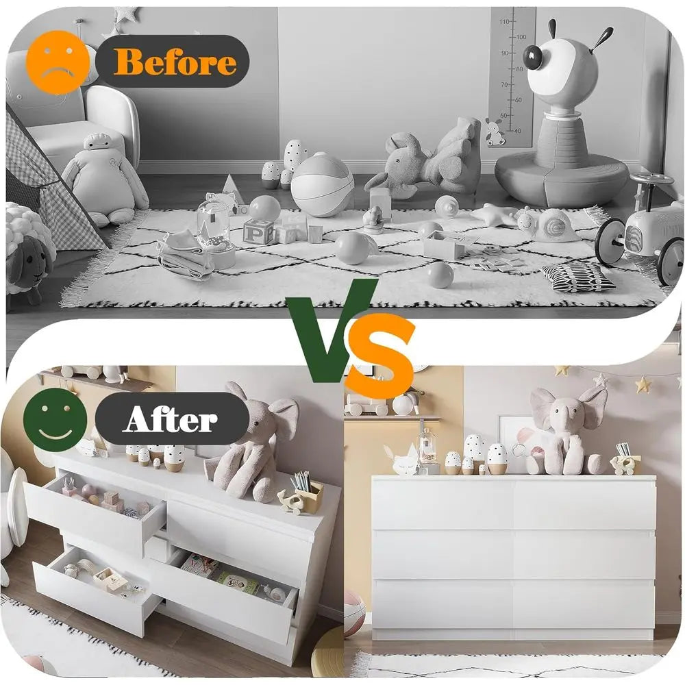 48 Wide 6 Drawer Bedroom Set, Deep Drawers, Large Wooden Double Dresser for Hallways