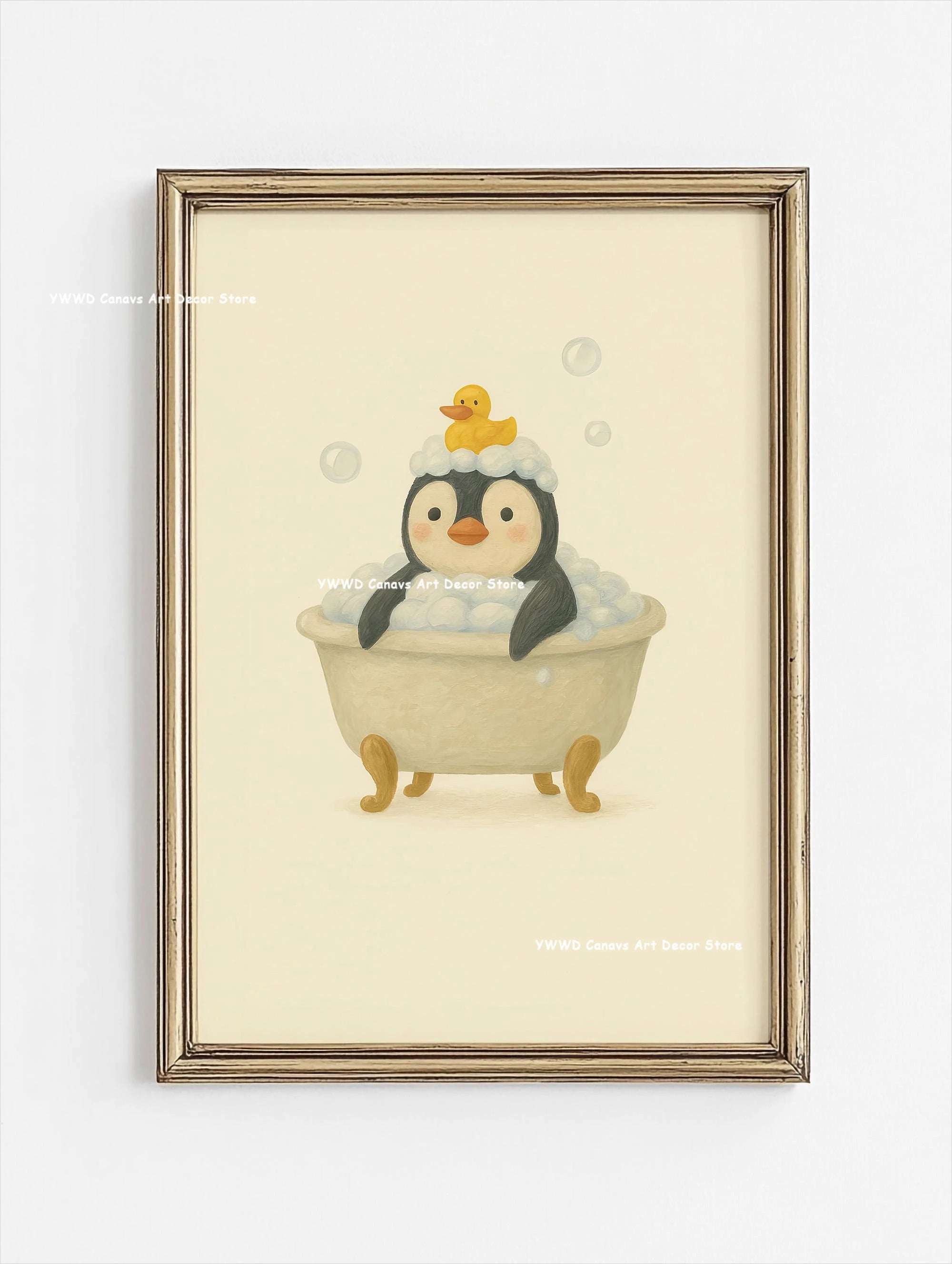 Cute Animal Bubble Bath Wall Art Cute Bathroom Animal Poster Kids Funny Toilet Paper Canvas Print for Nursery Home Decor Gifts