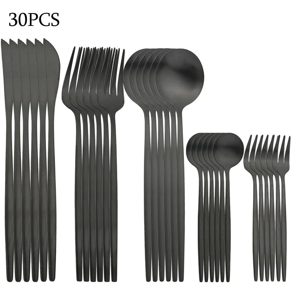 30Pcs Dinnerware Set Stainless Steel Flatware Matte Fork Spoon Knife Dinner Set Cutlery Kitchen Western Silverware Tableware Set