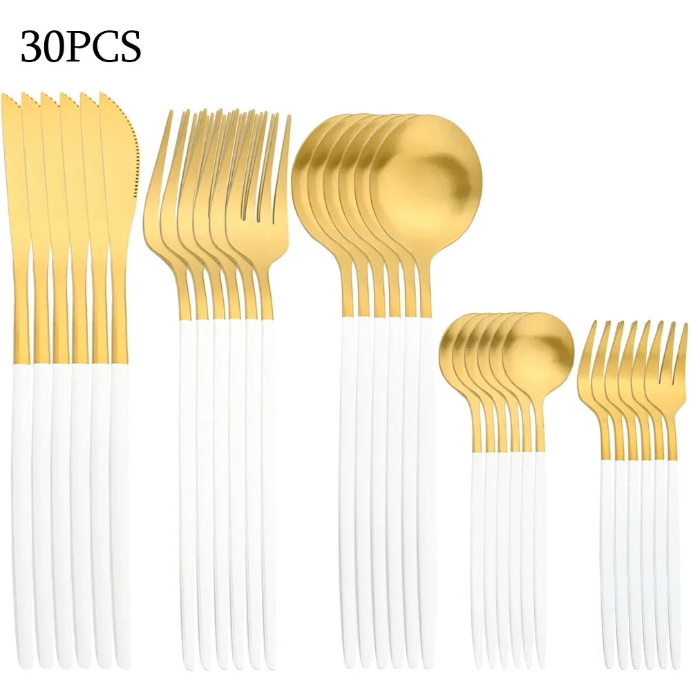 30Pcs Dinnerware Set Stainless Steel Flatware Matte Fork Spoon Knife Dinner Set Cutlery Kitchen Western Silverware Tableware Set