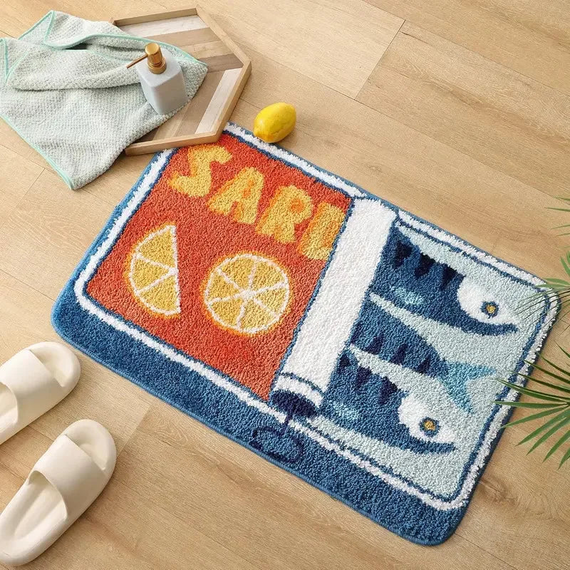 VIKAMA Cute Sardine Can Bath Mat, Non-Slip Washable Fun Cartoon Carpet for Bathroom Entryway Foot Mat Home Decoration
