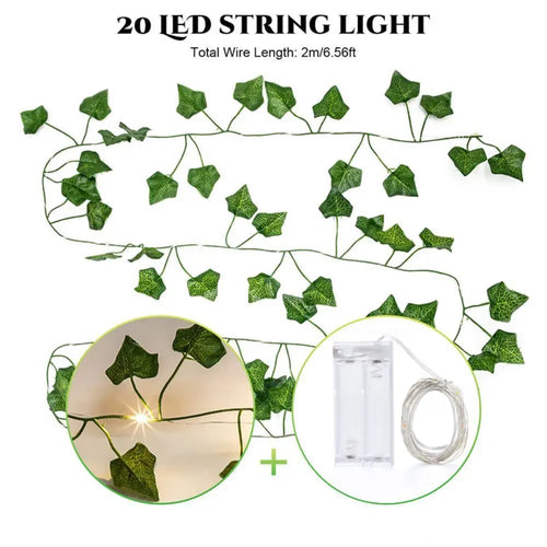 1Pack Realistic Greenery Vines for Indoor and Outdoor Use 20 LED String Light For New Year Wall House Room Office Birthday Home