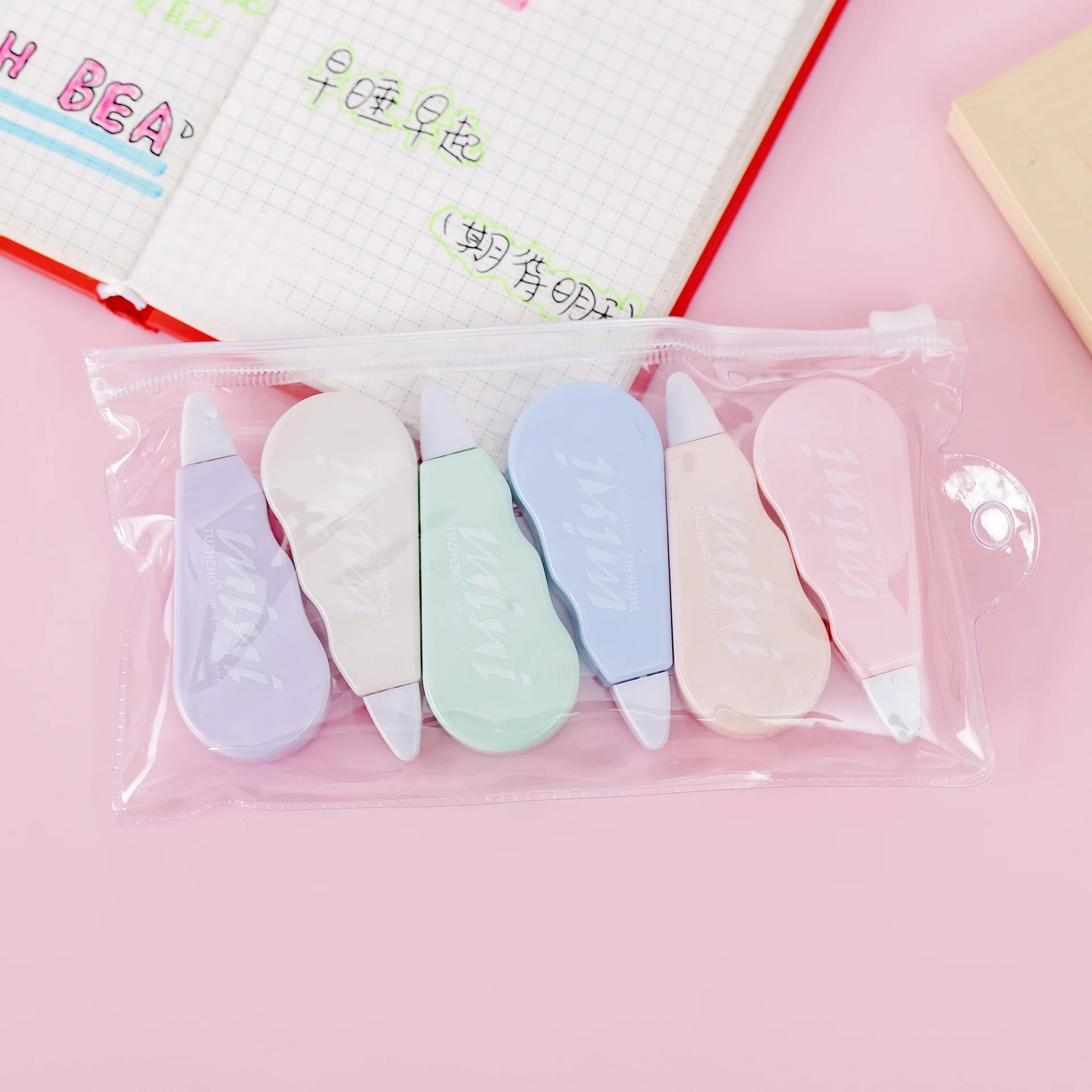 6Pcs/set Cute Macaron Color Correction Tape,Instant Corrections White Correction Tape for School, Office, Crafting Supplies