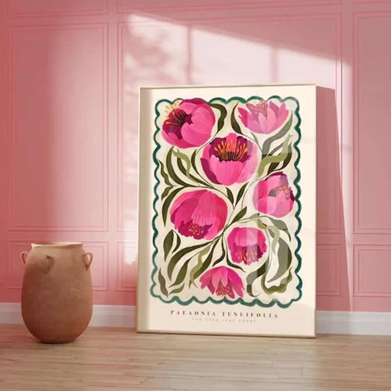 Summer Peony, Colourful Quirky Handrawn Art, Peonies, Colourful Art, Bright Colourful Art Print, Modern Art Print Canvas Poster