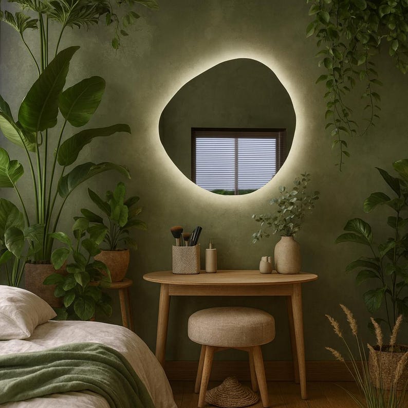 LED Bathroom Mirror – Round Backlit Wall Mirror with Touch Control, Modern Lighted Vanity Mirror Warm & Cool LED