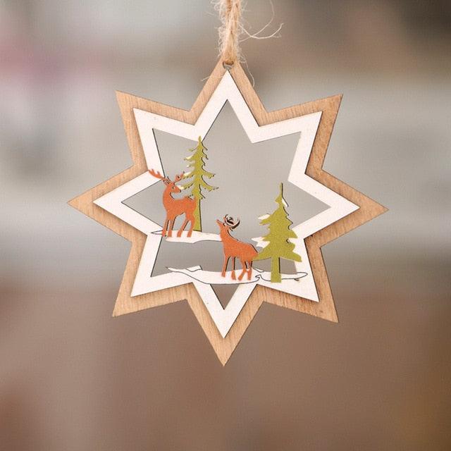 Christmas Ornament Wooden Hanging Pendants Star Tree Bell Christmas Hanging Wooden Ornament Hollow Fretwork Laser Cutting Wood Carving Christmas Tree Hanging Ornaments Decorations for Holiday Season Festival Christmas Decorations For Home Party New Year