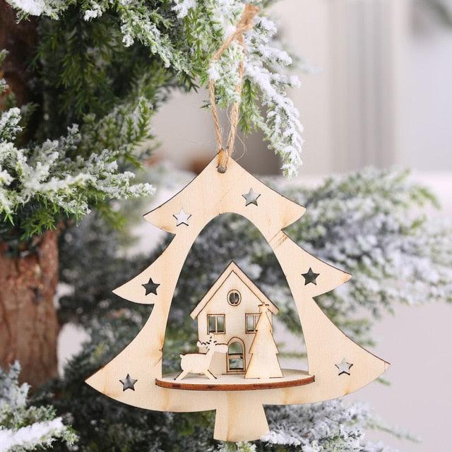 Christmas Ornament Wooden Hanging Pendants Star Tree Bell Christmas Hanging Wooden Ornament Hollow Fretwork Laser Cutting Wood Carving Christmas Tree Hanging Ornaments Decorations for Holiday Season Festival Christmas Decorations For Home Party New Year