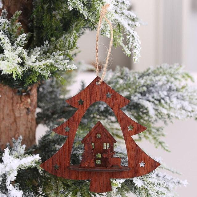 Christmas Ornament Wooden Hanging Pendants Star Tree Bell Christmas Hanging Wooden Ornament Hollow Fretwork Laser Cutting Wood Carving Christmas Tree Hanging Ornaments Decorations for Holiday Season Festival Christmas Decorations For Home Party New Year
