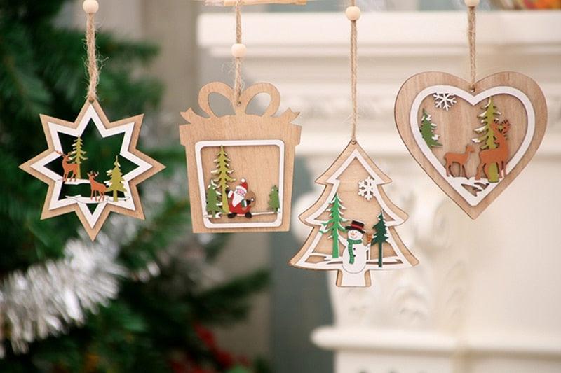 Christmas Ornament Wooden Hanging Pendants Star Tree Bell Christmas Hanging Wooden Ornament Hollow Fretwork Laser Cutting Wood Carving Christmas Tree Hanging Ornaments Decorations for Holiday Season Festival Christmas Decorations For Home Party New Year