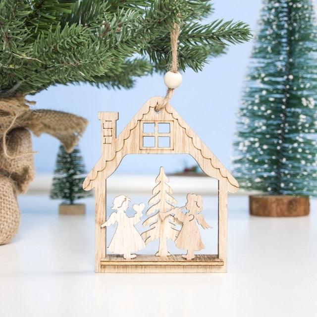 Christmas Ornament Wooden Hanging Pendants Star Tree Bell Christmas Hanging Wooden Ornament Hollow Fretwork Laser Cutting Wood Carving Christmas Tree Hanging Ornaments Decorations for Holiday Season Festival Christmas Decorations For Home Party New Year