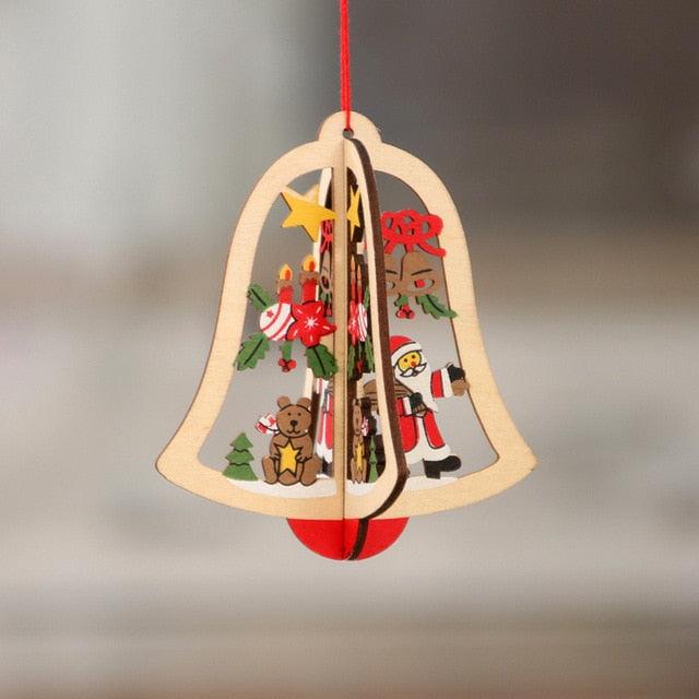 Christmas Ornament Wooden Hanging Pendants Star Tree Bell Christmas Hanging Wooden Ornament Hollow Fretwork Laser Cutting Wood Carving Christmas Tree Hanging Ornaments Decorations for Holiday Season Festival Christmas Decorations For Home Party New Year