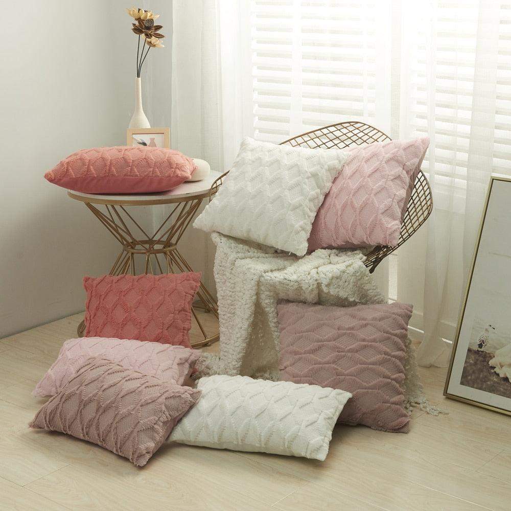 Elegant Plush Pillow Cover Geometric Soft Plush Short Wool Velvet Decorative Throw Pillow Covers Luxury Style Cushion Case Pillow Decorative Throw Pillow Case Soft Cozy Bed Cushion Cover Faux Fur Home Decor