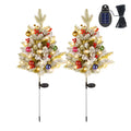 2Pcs Solar Powered Lighted Christmas Tree Urn Filler With Light Artificial Xmas Trees Light with Berries Decor Balls LED Pathway Pine Tree IP44 Waterp