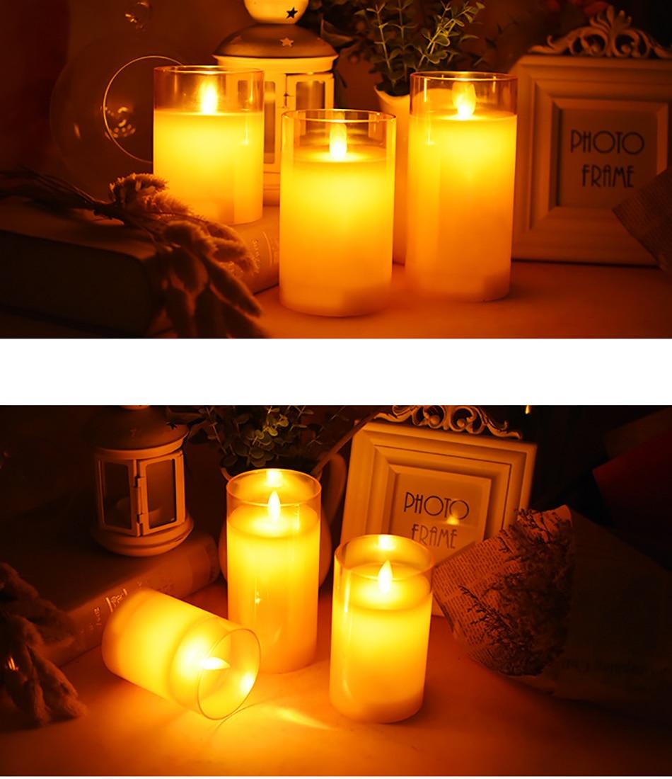 Flameless Led Wax Candle With Amber Color Glass For Home Decor Led Flameless Candles Battery Operated Wax Flickering Moving Wick Effect Halloween Glass Candle Set Wedding/Christmas/Holiday Light Decorative Candles