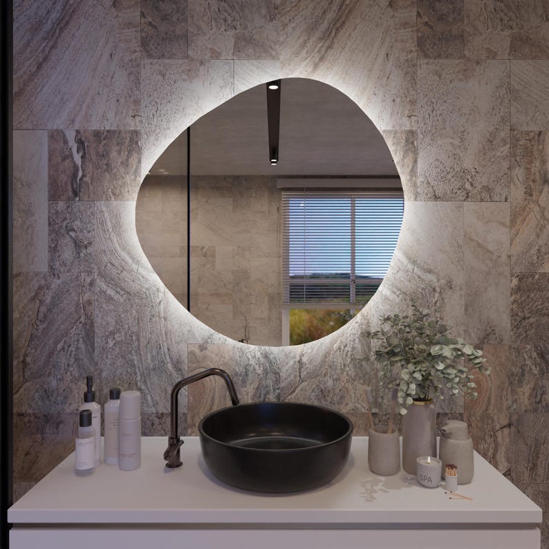 LED Bathroom Mirror – Round Backlit Wall Mirror with Touch Control, Modern Lighted Vanity Mirror Warm & Cool LED