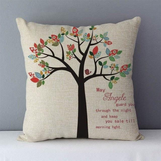 Plants Life Trees Printed Cozy Cushion For Couch Seat Back Cushions Home Decorative Pillow Covers Colorful Different Shaped Trees Linen Printed Pillowcases Autumn Square Decorative Cushion Covers Soft For Sofa Bed 45x45CM