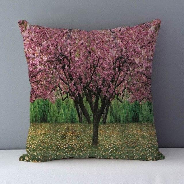 Plants Life Trees Printed Cozy Cushion For Couch Seat Back Cushions Home Decorative Pillow Covers Colorful Different Shaped Trees Linen Printed Pillowcases Autumn Square Decorative Cushion Covers Soft For Sofa Bed 45x45CM