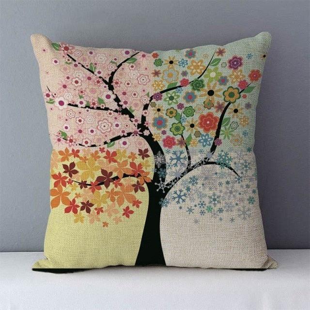 Plants Life Trees Printed Cozy Cushion For Couch Seat Back Cushions Home Decorative Pillow Covers Colorful Different Shaped Trees Linen Printed Pillowcases Autumn Square Decorative Cushion Covers Soft For Sofa Bed 45x45CM
