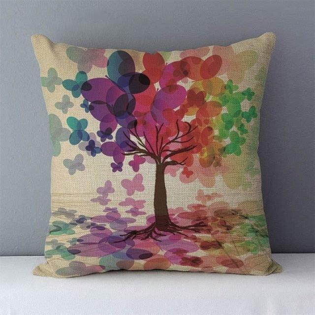 Plants Life Trees Printed Cozy Cushion For Couch Seat Back Cushions Home Decorative Pillow Covers Colorful Different Shaped Trees Linen Printed Pillowcases Autumn Square Decorative Cushion Covers Soft For Sofa Bed 45x45CM