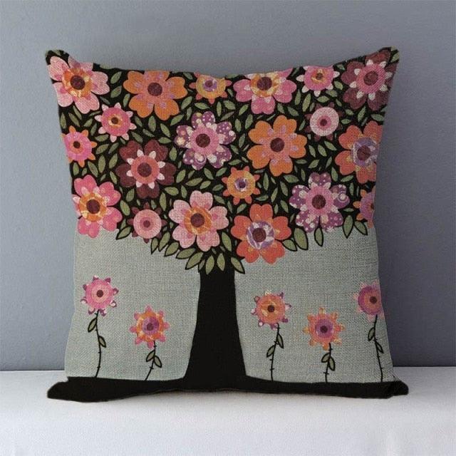 Plants Life Trees Printed Cozy Cushion For Couch Seat Back Cushions Home Decorative Pillow Covers Colorful Different Shaped Trees Linen Printed Pillowcases Autumn Square Decorative Cushion Covers Soft For Sofa Bed 45x45CM