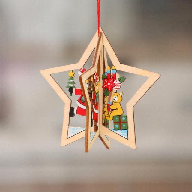 Christmas Ornament Wooden Hanging Pendants Star Tree Bell Christmas Hanging Wooden Ornament Hollow Fretwork Laser Cutting Wood Carving Christmas Tree Hanging Ornaments Decorations for Holiday Season Festival Christmas Decorations For Home Party New Year