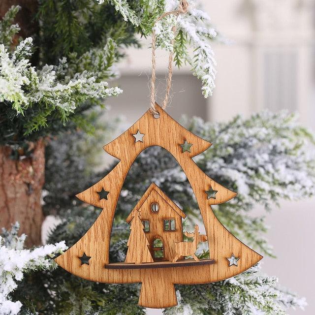 Christmas Ornament Wooden Hanging Pendants Star Tree Bell Christmas Hanging Wooden Ornament Hollow Fretwork Laser Cutting Wood Carving Christmas Tree Hanging Ornaments Decorations for Holiday Season Festival Christmas Decorations For Home Party New Year