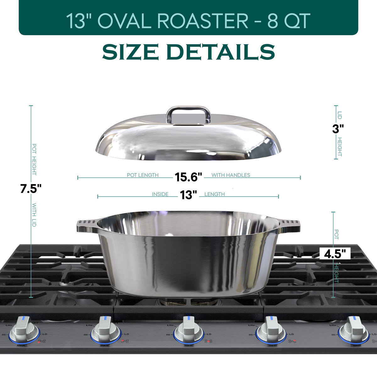 Oval Dutch Oven with Lid - 8 Quart (13 Inch)