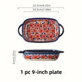 Vibrant Floral Embossed 1pc Polish Ceramic Baking Dish - 9"x5.3" Rectangular Plate with Dual Handles for Lasagna, Salads & Cheese Bakes - Durable Hand-Painted Design for Home Cooking