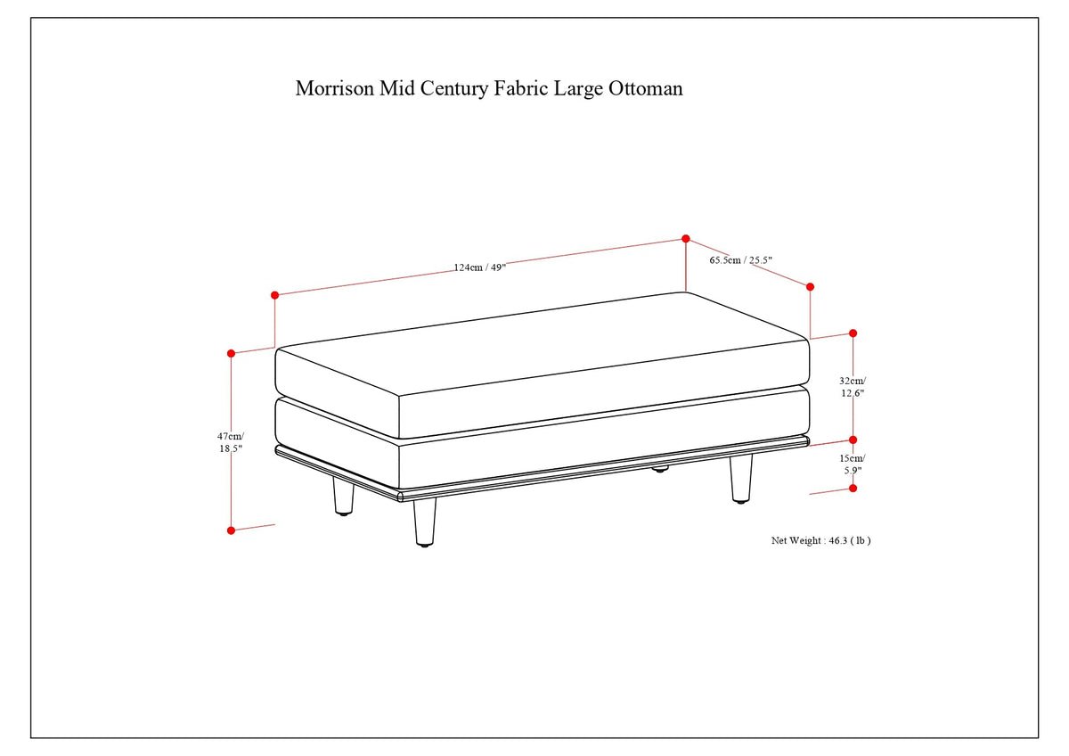 Morrison Large Rectangular Ottoman in Mist